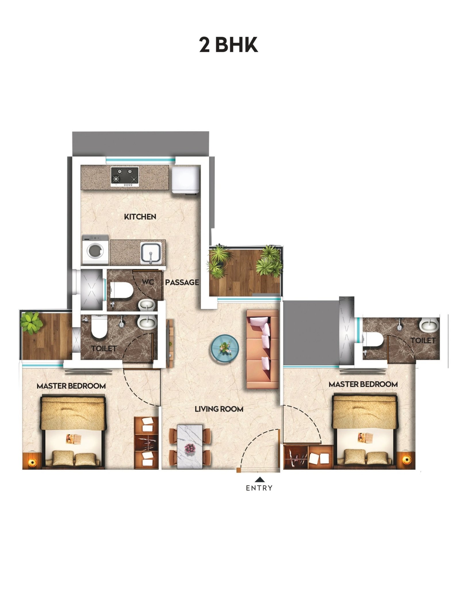 2 BHK developer unit plan